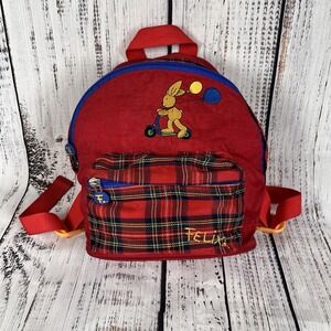 Vintage Die Spiegelburg Felix Rabbit Germany Red Plaid Zipped Childs Backpack